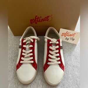Softinos by Fly London Women’s Size 5/EU 35 White/Lipstick Red Lace Up Sneakers
